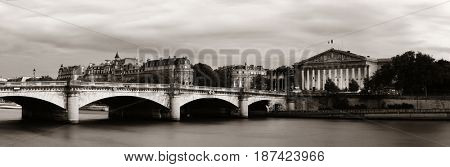 Paris River Seine panorama with Pont de la Concorde and Assemblee Nationale