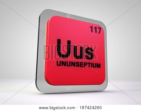 ununseptium - Uus - chemical element periodic table 3d illustration