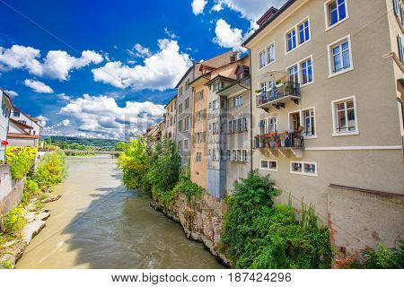 Old city center of Brugg Aargau Switzerland.