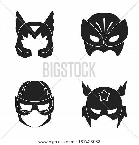 Mask on the head, helmet.Mask super hero set collection icons in black style vector symbol stock illustration .