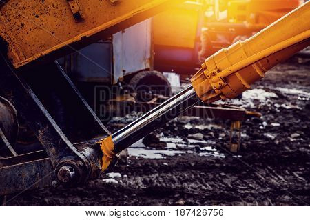 Pneumatic piston for machinery technology. Concept machine for lifting the load and hydraulic forces.