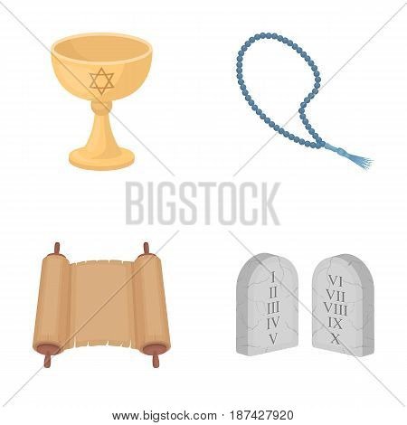 A cup of wine, Islamic beads, ten commandments, tanakh. Religion set collection icons in cartoon style vector symbol stock illustration .