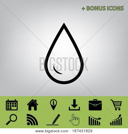Drop of water sign. Vector. Black icon at gray background with bonus icons at celery ones