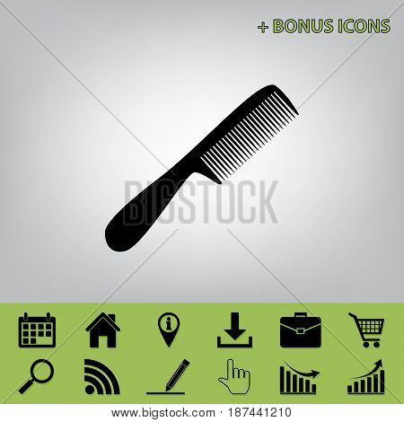 Comb simple sign. Vector. Black icon at gray background with bonus icons at celery ones