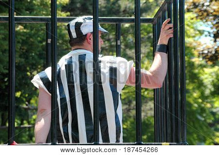 MAY 25, 2006. SEATTLE, WA.  CIRCA: Gay male locked up in jail on Gay, Lesbian Pride Day Celebration in Seattle, Wa.