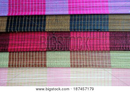 Colorful of bamboo mat plate, Colorful pattern, Bamboo texture, Blank space of bamboo mat, Japanese Bamboo plate