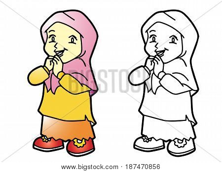 Coloring Melayu Muslim girl - Vector Illustration