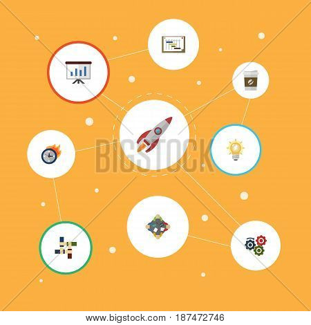 Flat Show, Gear, Arise And Other Vector Elements. Set Of Projects Flat Symbols Also Includes Startup, Teamwork, Limit Objects.