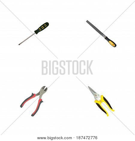 Realistic Carpenter, Forceps, Sharpener And Other Vector Elements. Set Of Instruments Realistic Symbols Also Includes Clippers, Emery, Forceps Objects.