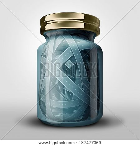 Traffic jam and transport claustrophobia concept as a sealed glass bottle with tangled confused roads as a city tranportation congestion symbol as a 3D illustration.