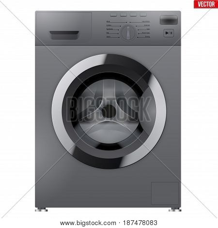 Modern Silver Washing machine with closed door. Household appliances. Vector Illustration isolated on background.