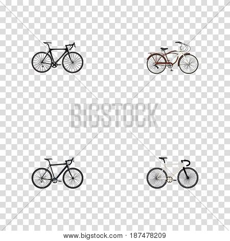 Realistic Exercise Riding, Cyclocross Drive, Journey Bike And Other Vector Elements. Set Of Bicycle Realistic Symbols Also Includes Bicycle, Bike, Cruise Objects.