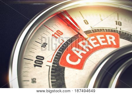 Metal Balance with Red Punchline Reach the Career. Illustration with Depth of Field Effect. Career Rate Conceptual Speedmeter with Message on Red Label. Business Concept. 3D.