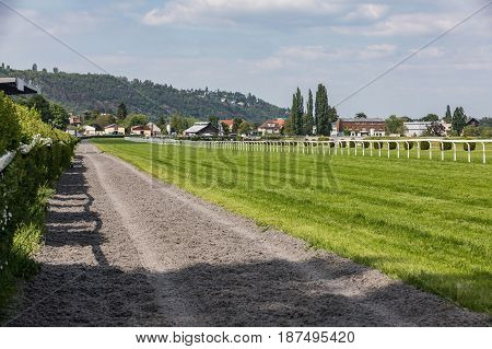 Horse racecourse field in Prague. Czech Republic