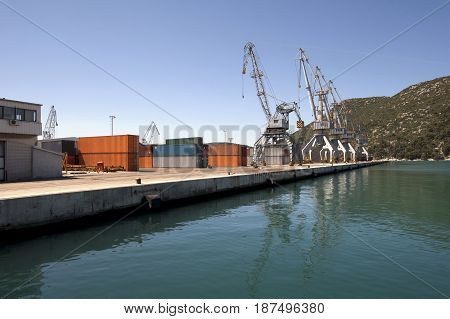 Cranes in the harbor, Ploce harbor in Croatia