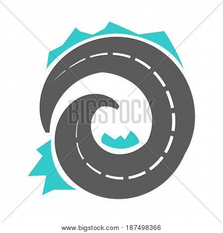 Serpentine road scheme isolated on white graphic vector illustration in flat design. Twisted broad line for various vehicles driving that can be found in mountains or rocks. Road in circular shape
