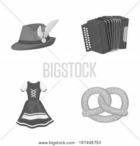 Tyrolean hat, accordion, dress, pretzel. Oktoberfestset collection icons in outline style vector symbol stock illustration .