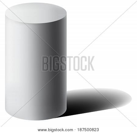 Vector white 3D cylinder with shadow. Realistic cylinder with shadow. Simple geometric form.