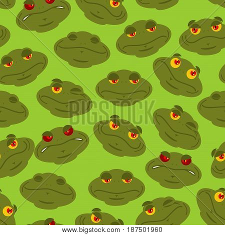 Frog Seamless Pattern. Amphibian Ornament. Toad Texture. Head Of Reptilian Background