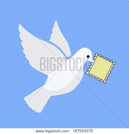 Cartoon White Dove With Post Stamp In Beak