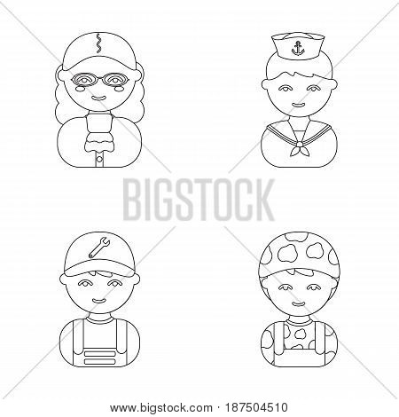 Judge, sailor, soldier, mechanic.Profession set collection icons in outline style vector symbol stock illustration .
