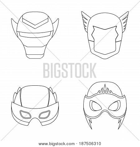 Helmet, mask on the head.Mask super hero set collection icons in outline style vector symbol stock illustration .