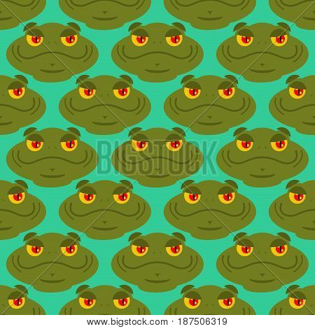 Frog Seamless Pattern. Amphibian Ornament. Toad Texture. Head Of Reptilian Background