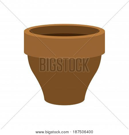 Flower Pot Empty  Isolated. Brown Clay Flowerpot On White Background