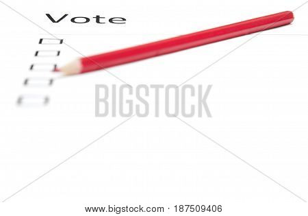 Voting bulletin with red pencil to make choice