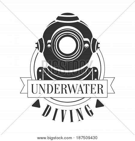 Diving underwater vintage logo. Black and white vector Illustration for diver school or club emblem, elements for badge, print, tattoo, label