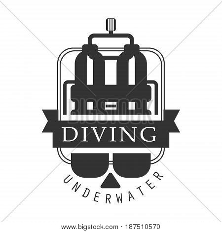 Diving underwater logo. Black and white vector Illustration for diver school or club emblem, elements for badge, print, tattoo, label