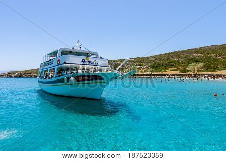 CRETE GREECE - JULY 11 2016: Beautiful bay. Kolokitha beach. Peninsula Kalydon. The island of Crete. A popular tourist destination.