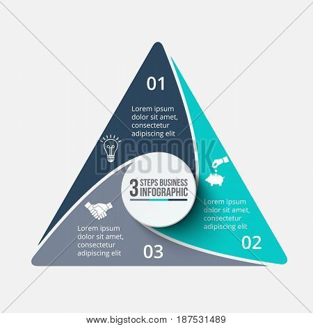 Vector triagle infographic. Template for cycle diagram, graph, presentation and chart. Business concept with 3 options, parts, steps or processes. Data visualization.