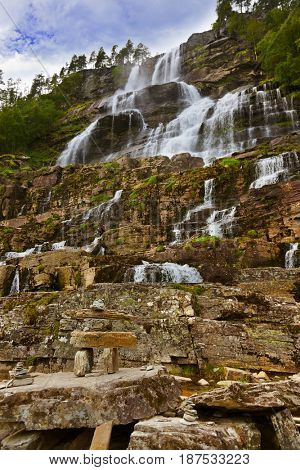 Tvinde fossen Waterfall - Voss Norway - nature and travel background