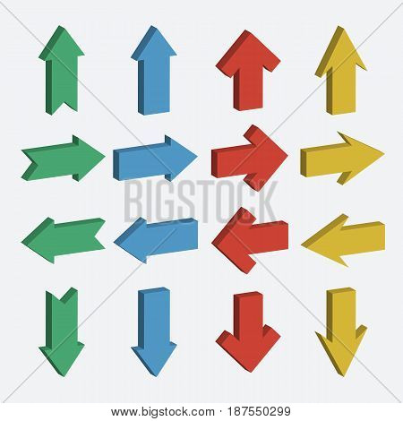 Vector set of different color Arrow icon. 3d abstract elements for business infographic. Up and down trend