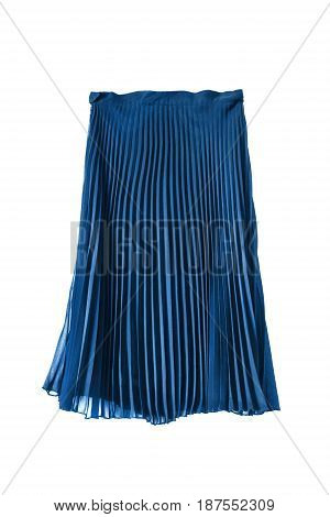 Chiffon pleated blue midi skirt isolated over white
