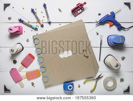 Blank Photo Album And Scrapbooking Tools