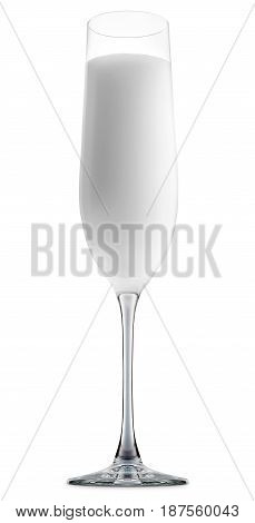Pina colada or white russian cocktail or mocktail in champagne glass isolated on white background