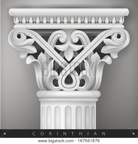 Stone Capital of the oriental column in the Corinthian style. Classical architectural support. Vector graphics