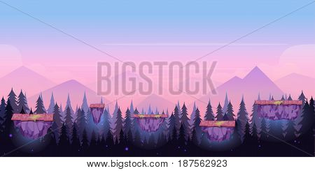 Cartoon Night Game Background , seamless background for games mobile applications and computers. Vector illustration for your design.