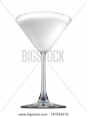 Pina colada or white russian cocktail or mocktail in martini glass isolated on white background