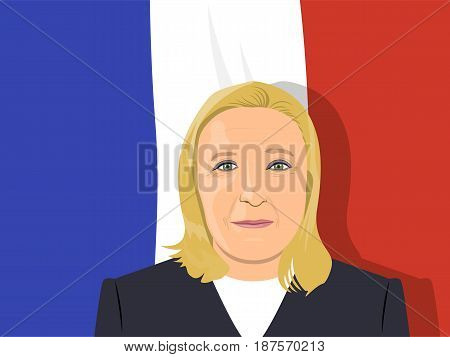 illustration of a French politician Marine Le Pen portrait on white background.