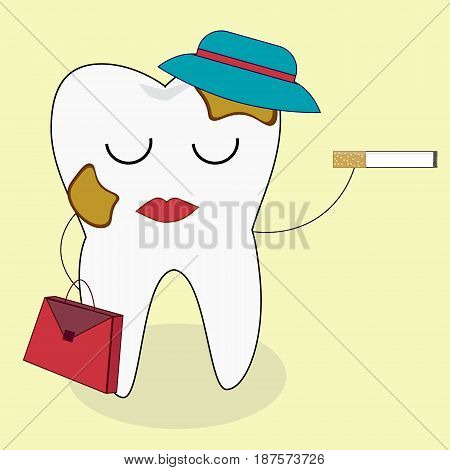 Tooth and cigarette characters. Vector flat cartoon