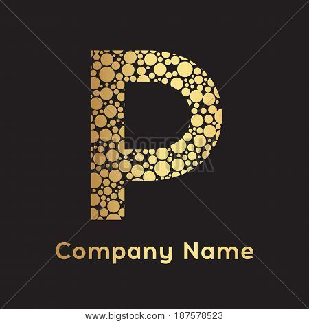 Letter P Bubbles Vector. Gold Bubble Design Vector Illustration. Letter vector design template elements for your application or corporate identity.