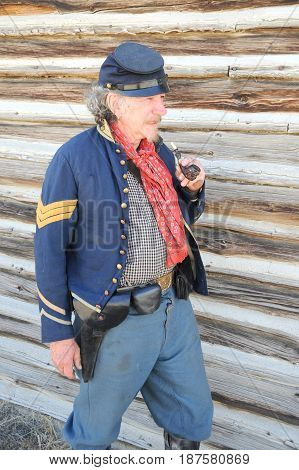 JULY 24, 2015. CASPER, WY. CIRCA:  Calvary reenactor soldier posing outside in Casper, Wy.