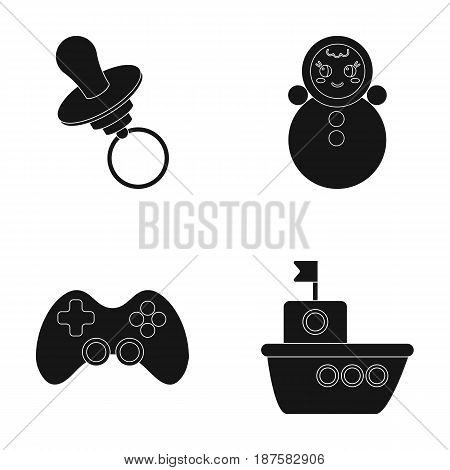 Nipple, doll tumbler, joystick, ship.Toys set collection icons in black style vector symbol stock illustration .