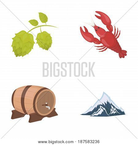 Alps, a barrel of beer, lobster, hops. Oktoberfest set collection icons in cartoon style vector symbol stock illustration .