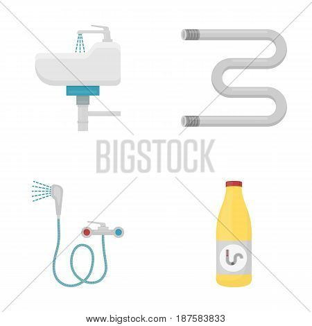 Washbasin, heated towel-dryer, mixer, showers and other equipment.Plumbing set collection icons in cartoon style vector symbol stock illustration .