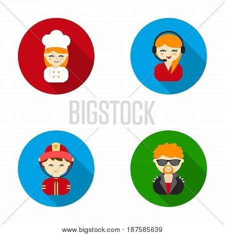 Cook, operator, fireman, artist.Profession set collection icons in flat style vector symbol stock illustration .