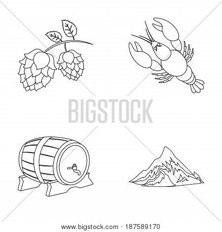 Alps, a barrel of beer, lobster, hops. Oktoberfestset collection icons in monochrome style vector symbol stock illustration .
